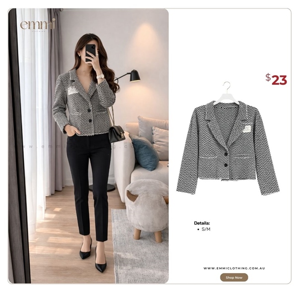 Minimalist Herringbone Office Blazer