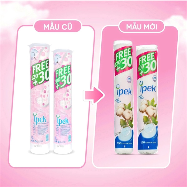 (VAT) Bông tẩy trang Ipek 150 miếng (Thùng 30g - 820)