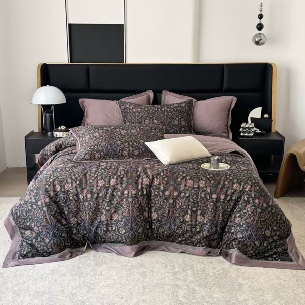 Bộ ga chần Vip "Mặc Hương" | Cotton 80s - Chần Full - Hoa tím cổ điển - LX15