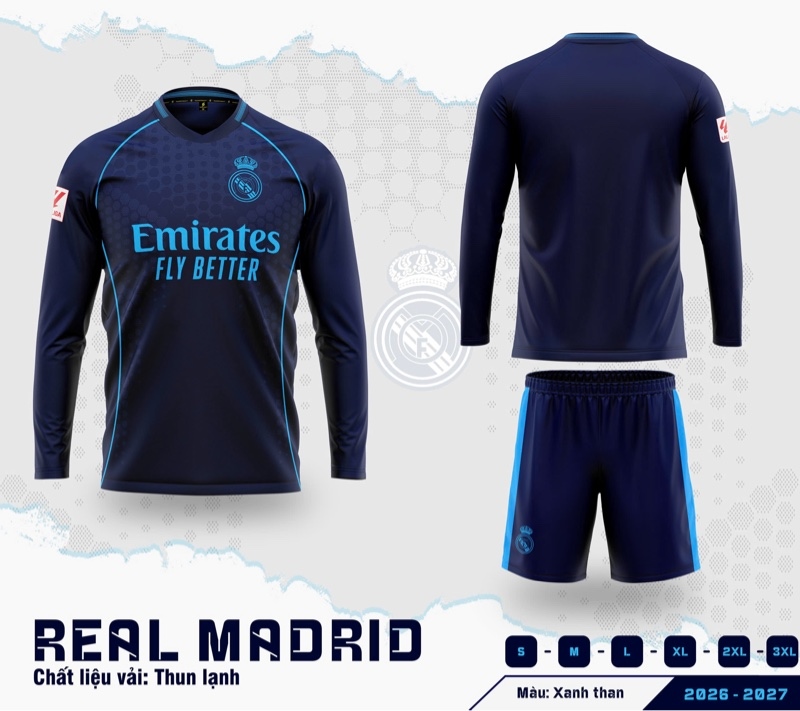 Bộ bóng đá tay dài Real - Xanh
