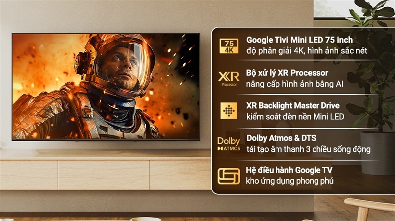 Google Tivi Mini LED Sony AI 4K 75 inch K-75XR50 2025 - Malaysia