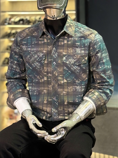 SMTD- THREE 026-1 Caro in họa tiết loang Xanh lá