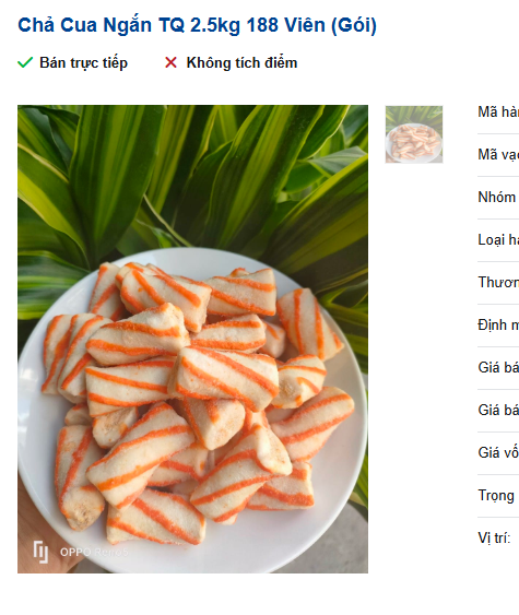 Chả Cua Ngắn TQ 2.5kg 188 Viên
