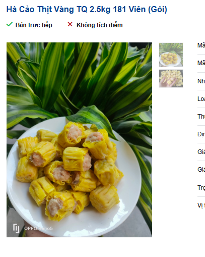 Há Cảo Thịt Vàng TQ 2.5kg 181 Viên