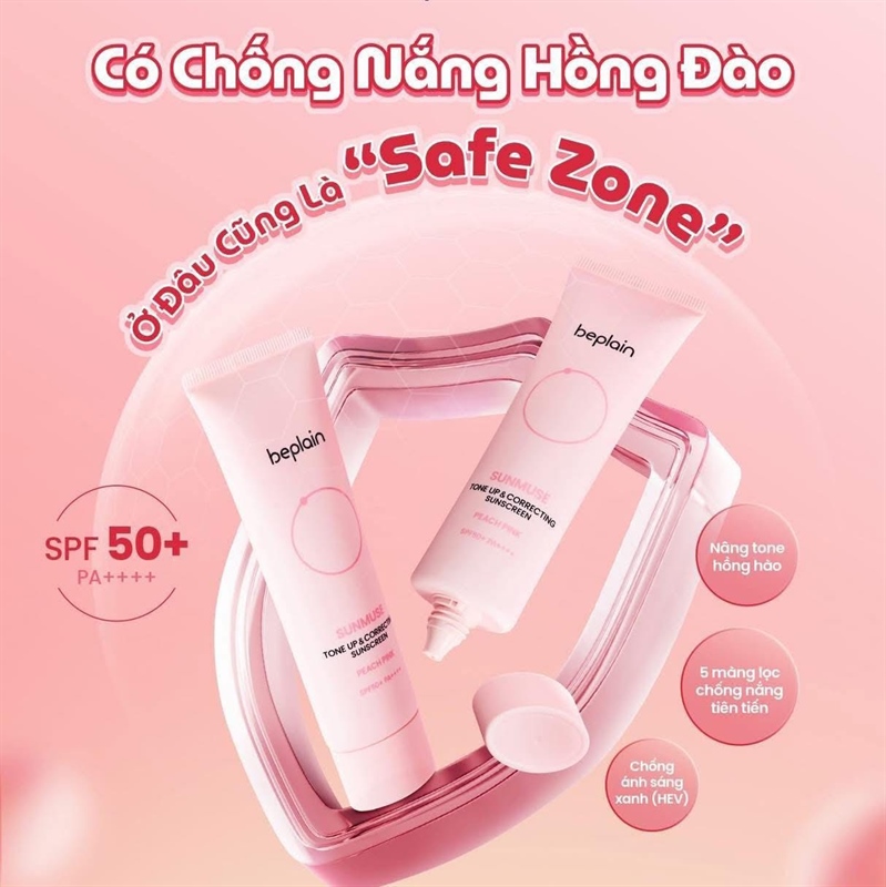 Kem Chống Nắng Beplain Hồng Tone Up 50ml