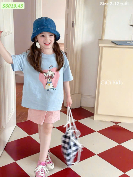 Set BG S6019 Áo xanh Travel/q kaki Hồng