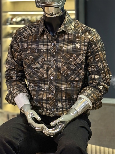 SMTD- THREE 026-2 Caro in họa tiết loang - Xanh Rêu