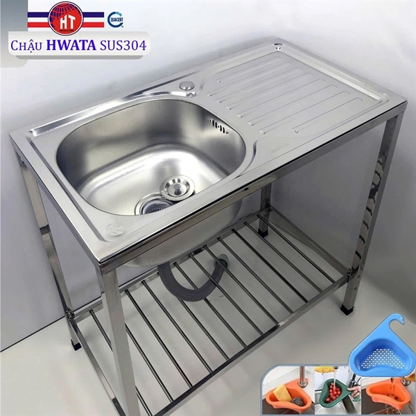 Chậu chén có chân Hwata CHB1 1 hộc 1 cánh (I)
