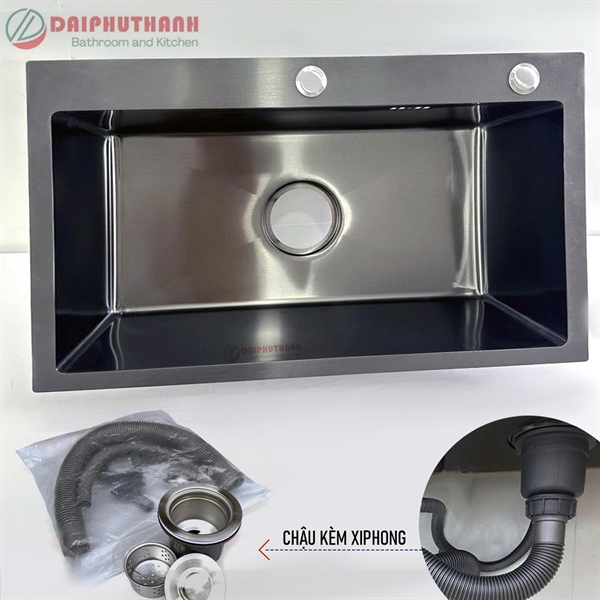 Chậu chén Kazta C8245D 1 hộc đen (I)