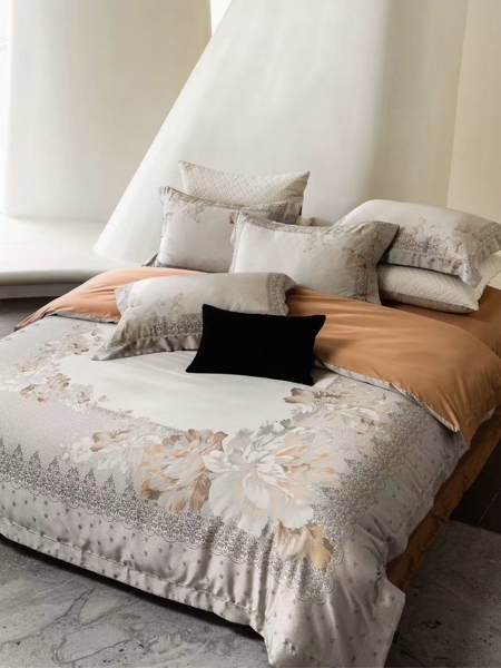 Bộ ga "Mẫu đơn phú quý" | Gấm Cotton sợi dài Tân Cương