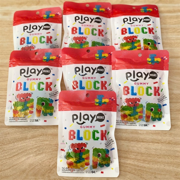 Kẹo dẻo xếp hình Play More block yogurt đỏ 64g