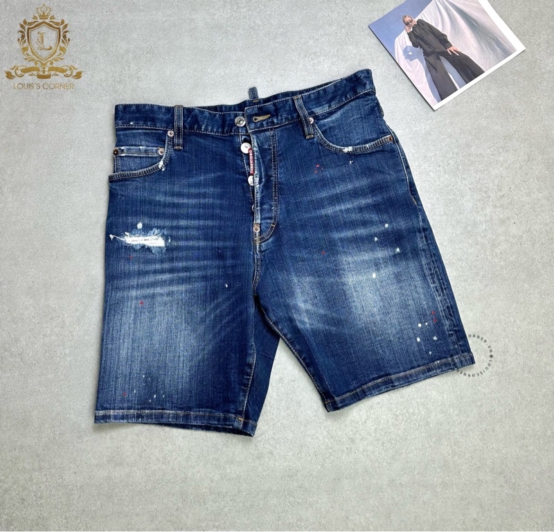 Short jean Dsq xanh marine rách nhẹ vảy sơn ss26