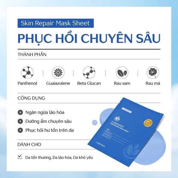 Mặt nạ Caryophy xanh dương skin repair hộp 10 miếng- Hàng công ty