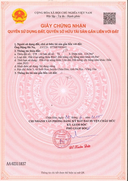AC-CĐ-SR0016 - Thửa đất 173- Tờ bản đồ 71 Xuân Sơn - TP.HCM