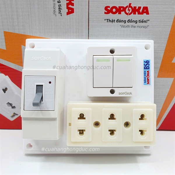 Bảng Điện 2 Công Tắc 3 Lỗ Cắm CB Cóc 30A BS6 SOPOKA