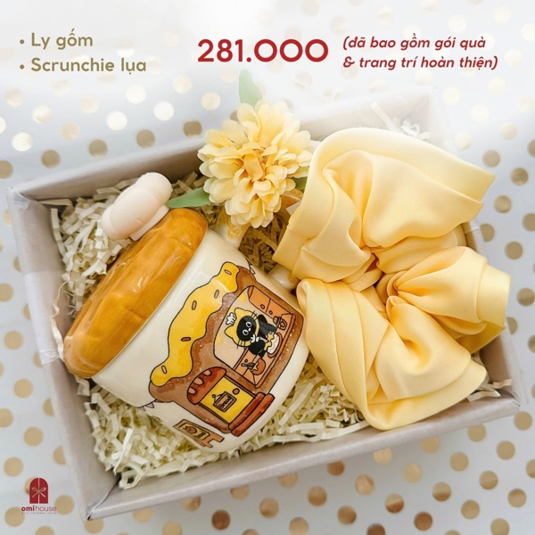 Set quà LY GỐM "BREAD CAT" + SCRUNCHIE