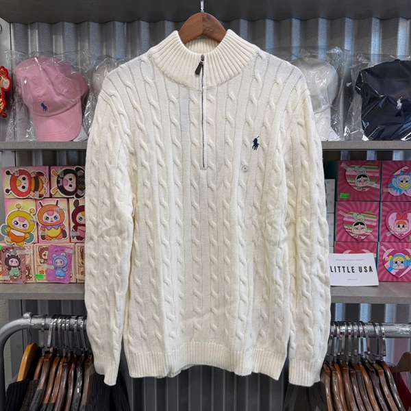 [Thanh Lý] Ralph Lauren Cable-knit Cotton Quarter-zip - Natural (Lỗi code)