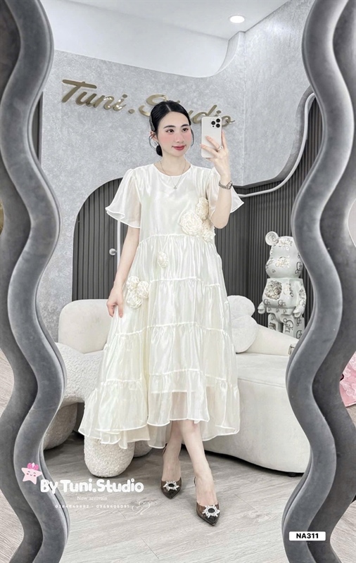 Váy tơ tầng đính hoa nổi NH m11578