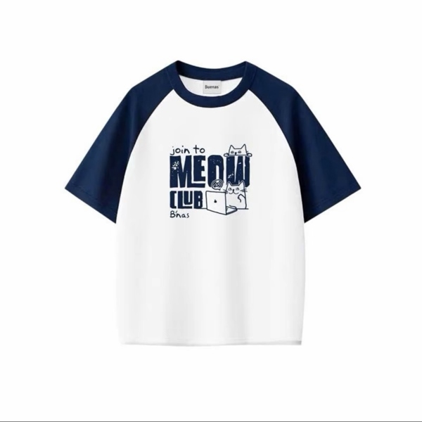 TEE BUENAS® MEOW CLUB T-SHIRT / JM08 - RAGLAN NAVY