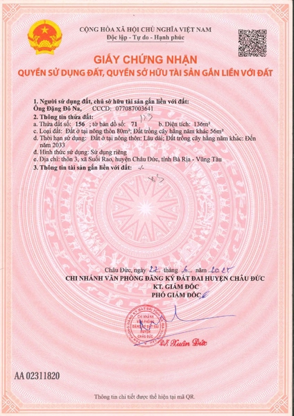 AC-CĐ-SR0017 - Thửa đất 156- Tờ bản đồ 71 Xuân Sơn - TP.HCM