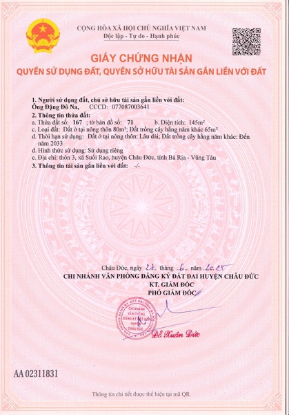 AC-CĐ-SR0017 - Thửa đất 167- Tờ bản đồ 71 Xuân Sơn - TP.HCM