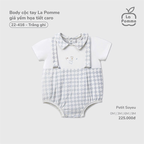 224160 - 3M/12M Body cộc tay La Pomme giả yếm họa tiết caro