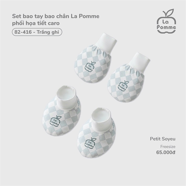 824160 - Set bao tay bao chân La Pomme phối họa tiết caro