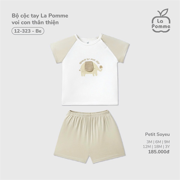 123230 - 6M/3Y Bộ cộc tay La Pomme voi con thân thiện