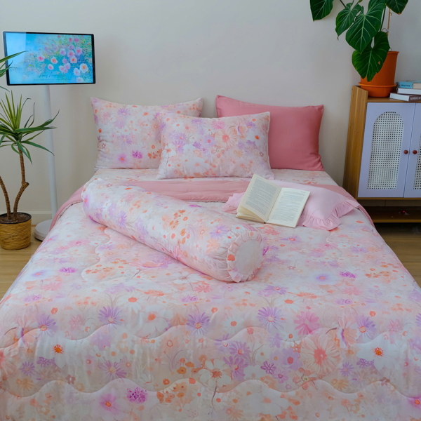 Bộ drap 4 món Tencel 60s họa tiết hoa đào tím