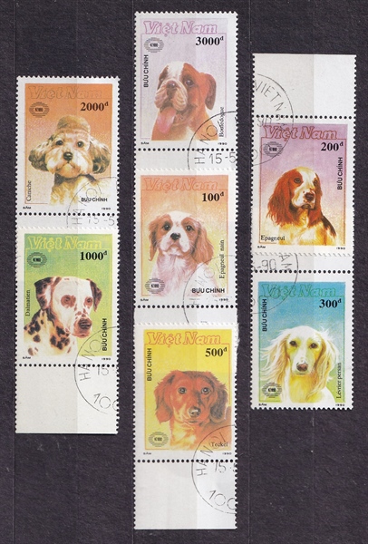 Bộ 7 Tem Bưu Chính Việt Nam - Triển Lãm Tem Quốc Tế Niu Di-lân '90 (Chó Cảnh) 1990 (7) | Used/CTO
