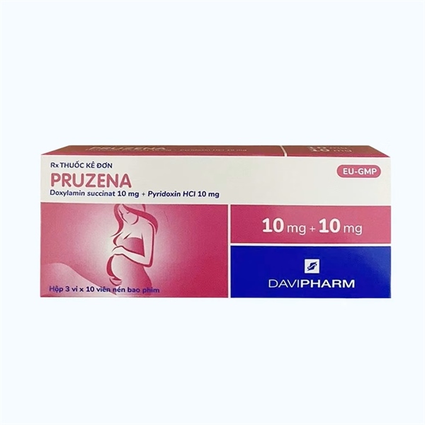 Thuốc Pruzena (Doxylamin succinat 10mg; Pyridoxin hydroclorid 10mg) giảm nôn trong thai kì (Hộp 3 vỉ x 10 viên) - Davipharm