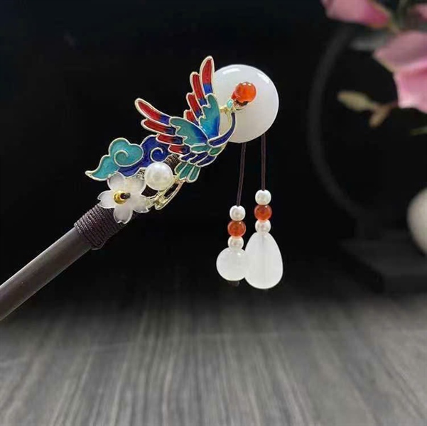 Trâm gỗ cài tóc đính hoa dây hạt tua rua đơn giản SP22266962