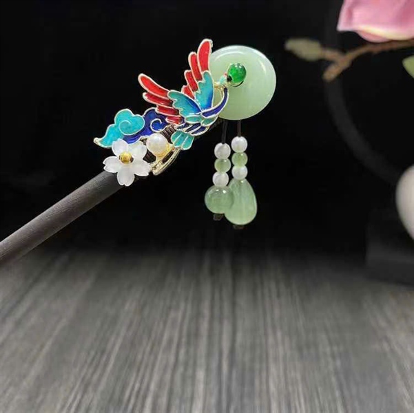 Trâm gỗ cài tóc đính hoa dây hạt tua rua đơn giản SP22266959
