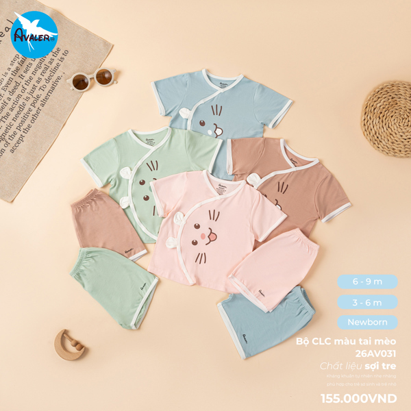 AV031 - 0M/9M - Bộ CLC sợi tre 3 màu tai mèo 4 màu