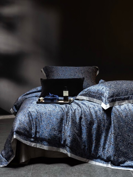 Bộ ga "Tĩnh Hải" | Gấm Cotton sợi dài Tân Cương 100S - Hoa xanh nhí