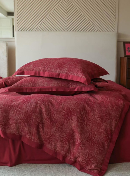 Bộ ga đỏ pháo hoa | 100% Cotton dệt nổi lập thể mật độ sợi cao