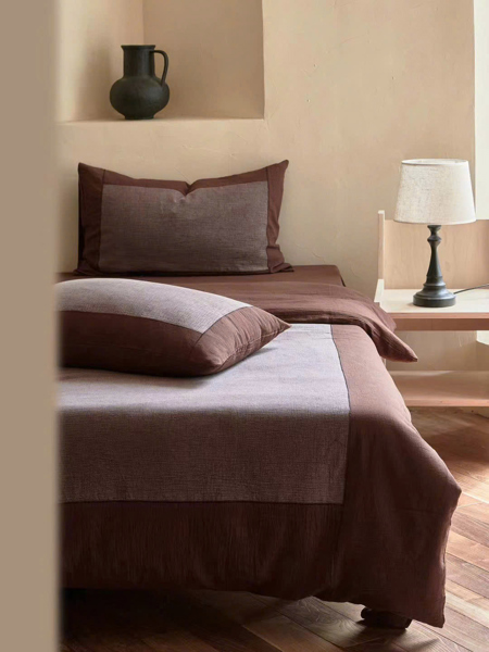 Bộ ga "Trà đậm" | Cotton dệt đôi nhuộm bán thấm - Nâu