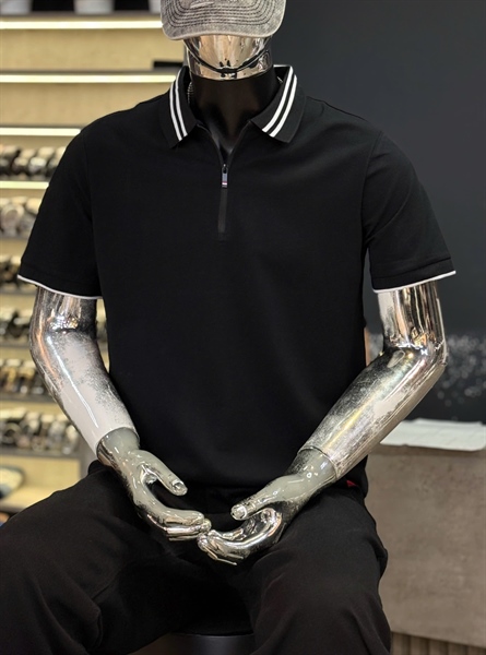 Thun Polo - Koren QC- E99905 Khóa kéo viền Bâu- ĐEN