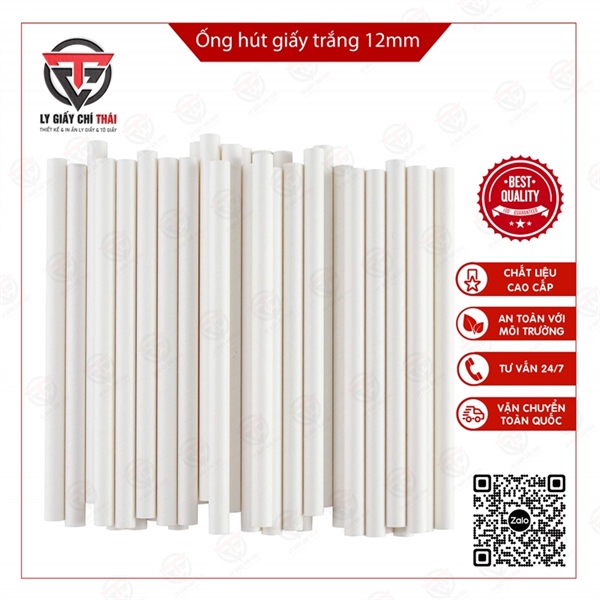 Ống Hút Giấy Trắng - Bọc Màng - Phi 12