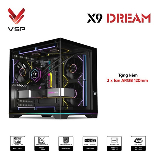 Máy tính Gaming - Đồ họa Core i5-12400F | B760M-E DDR5| Ram Corsai 16GB RGB DDR5 | SSD 256GB NVMe | RTX 3060 12GB | Xigmatek X-650 | Vỏ VSP X9 (TẶNG: 3 Fan RGB+Tản khí RGB lắp sẵn trong máy + Chuột không dây Gaming RAPOO VT9PRO Dual-Mode)