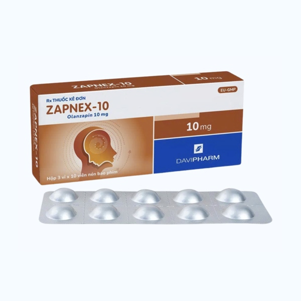 Thuốc Zapnex-10 Olanzapine 10mg Davipharm Ðiều trị tâm thần phân liệt (Hộp 3 vỉ x 10 viên)