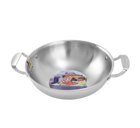 Chảo sâu inox 304 3 lớp đáy từ Ticook 2 quai 28CM