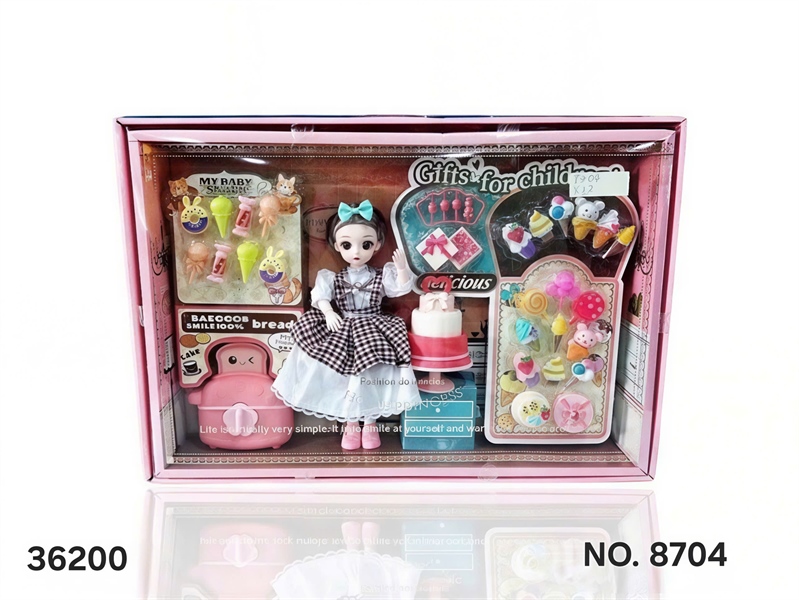 8704 HỘP BABY 1C KHỚP, MẮT THỦY TINH + BÁNH SINH NHẬT + MÁY NƯỚNG BÁNH MÌ + BÁNH, KEM, KẸO Home Princess