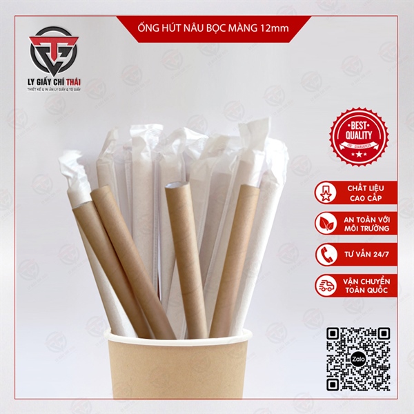 Ống Hút Giấy Nâu - Bọc Màng - Phi 12