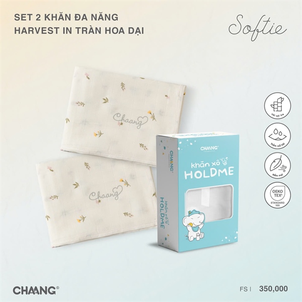 Set 5 khăn sữa Harvest Chaang K1UA in tràn hoa dại (25x25cm)