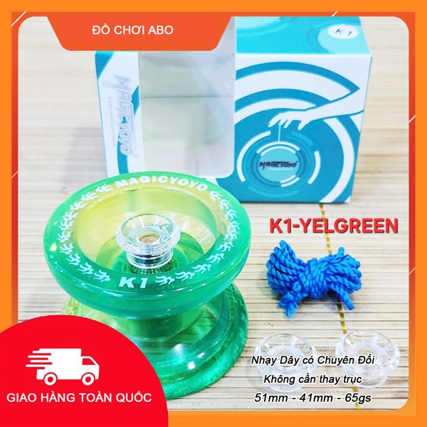 K1-YELGREEN YOYO MAGIC 1A NHỰA NHẠY DÂY VÀNG LÁ TRONG, Tran yellow and green fade