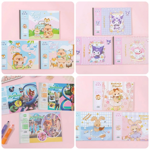 Set 10 sổ vẽ A4, mix HÌNH XINH, 1 tờ sticker
