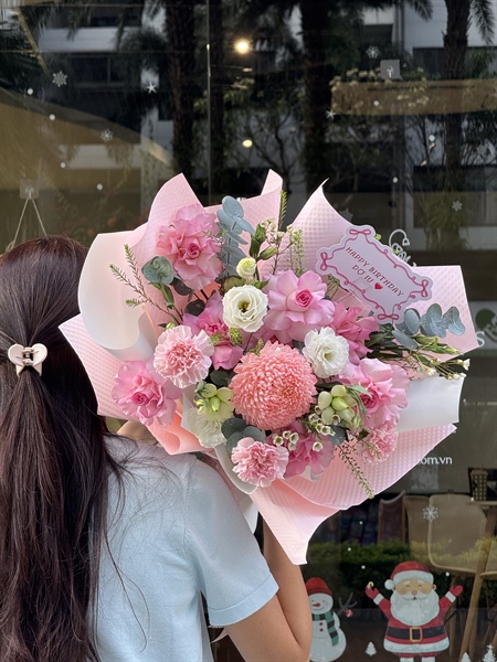 Bó hoa tươi tone hồng size M - Merry Blooms- 550.000vnd