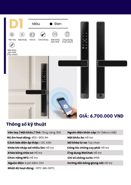 Khóa thông minh cửa nhôm D1