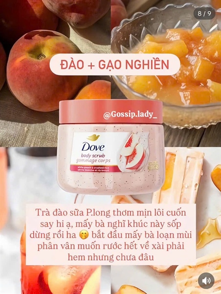 Tẩy da chết body Dove white peach & crushed rice 425g